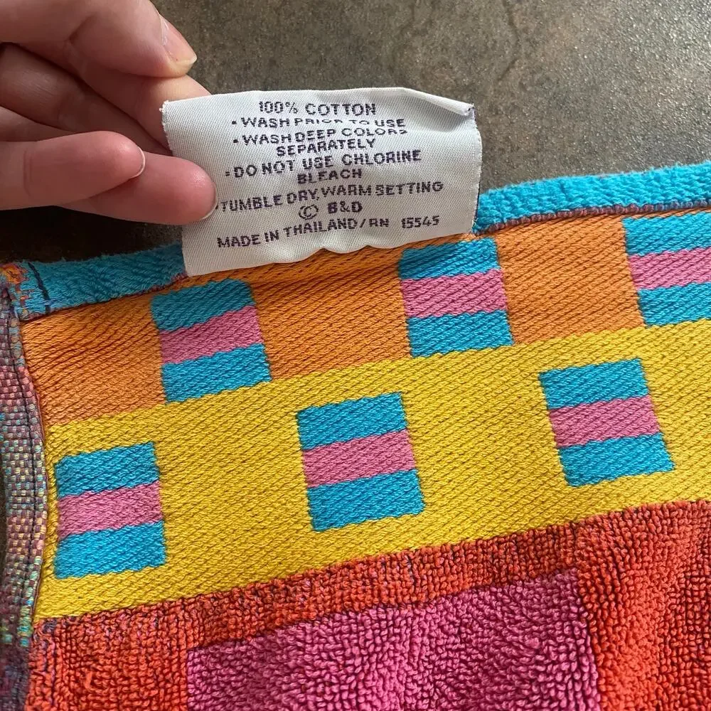 Vintage Royal Terry Beach Towel Colorful Colorblock Stripes 80s 90s 100% Cotton